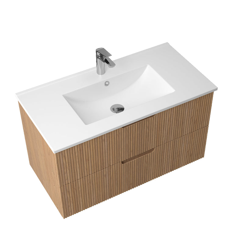 Kelsa 900 Fluted Desert Oak Wall Hung Vanity - Acqua Bathrooms