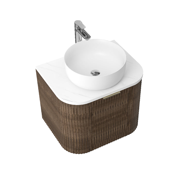 Ronda 600 Curved Walnut Fluted Wall Hung Vanity