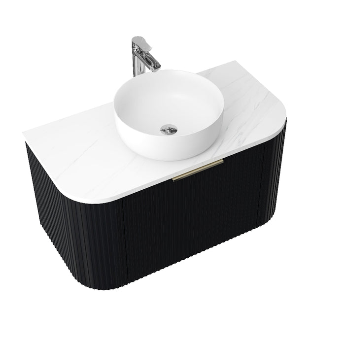 Ronda 900 Curved Matte Black Fluted Wall Hung Vanity - Acqua Bathrooms