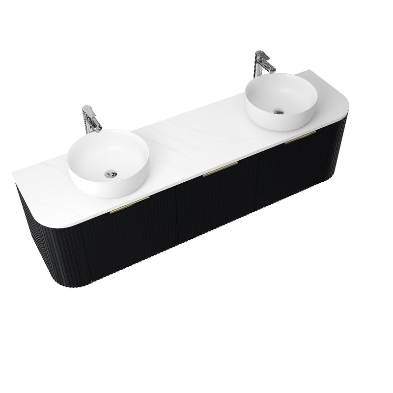 Ronda 1800 Curved Double Matte Black Fluted Wall Hung Vanity