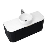 Ronda 1200 Curved Matte Black Fluted Wall Hung Vanity - Acqua Bathrooms