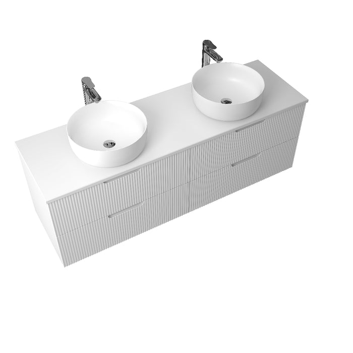 Kelsa 1500 Fluted Double Matte White Wall Hung Vanity - Acqua Bathrooms