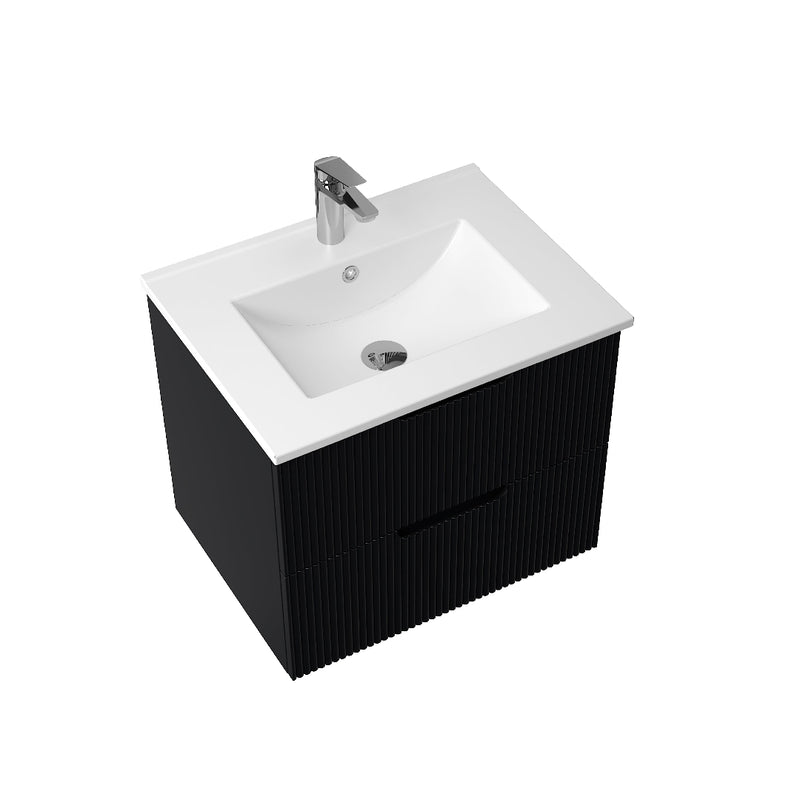 Kelsa 600 Fluted Matte Black Wall Hung Vanity