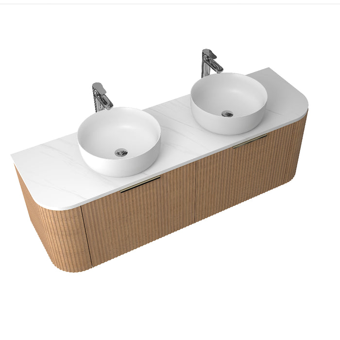 Ronda 1500 Curved Double Desert Oak Fluted Wall Hung Vanity - Acqua Bathrooms