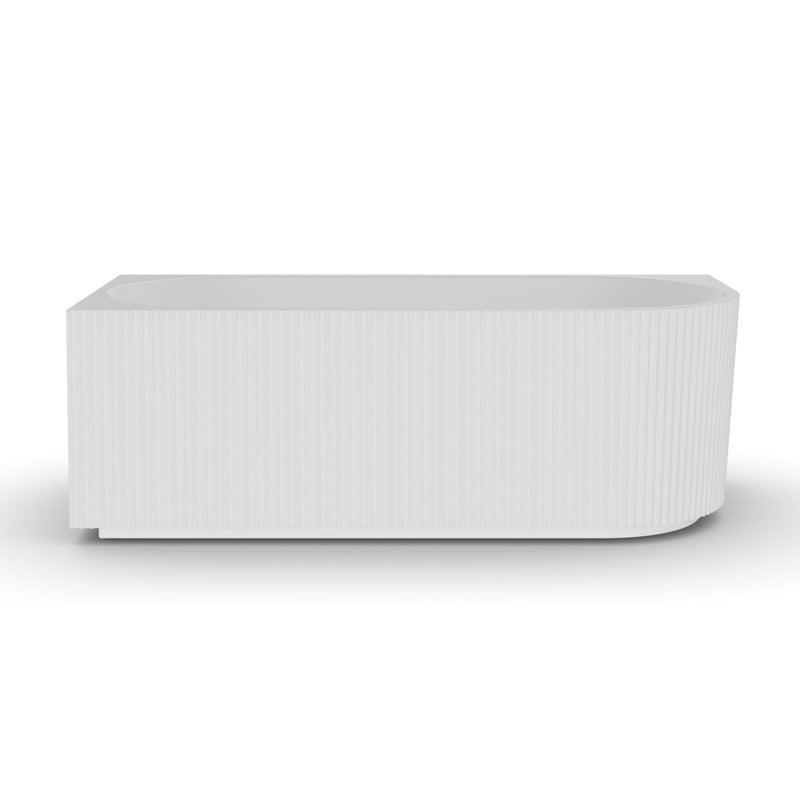Ronda Fluted Matte White 1700mm V Groove Left Corner Fit Round Freestanding Bath - Acqua Bathrooms