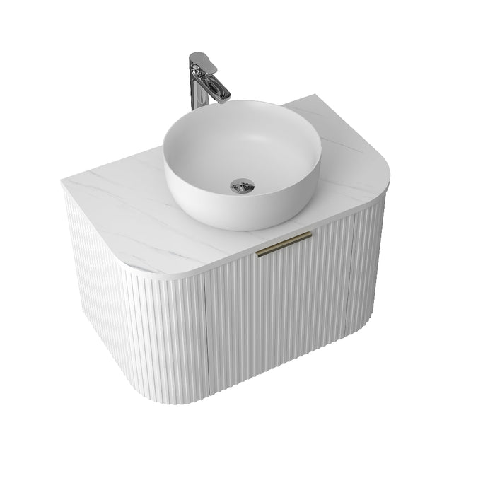 Ronda 750 Curved Matte White Fluted Wall Hung Vanity - Acqua Bathrooms