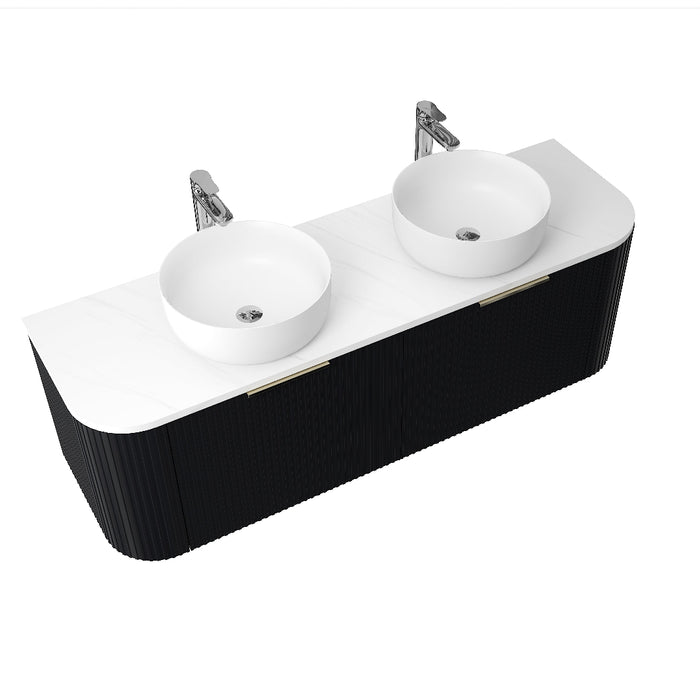 Ronda 1500 Curved Double Matte Black Fluted Wall Hung Vanity - Acqua Bathrooms