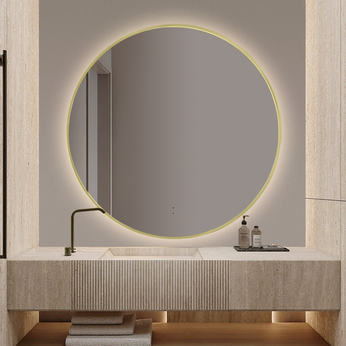 Round Touchless Back-Lit Brushed Gold 800mm LED Mirror - Three Light Temperatures