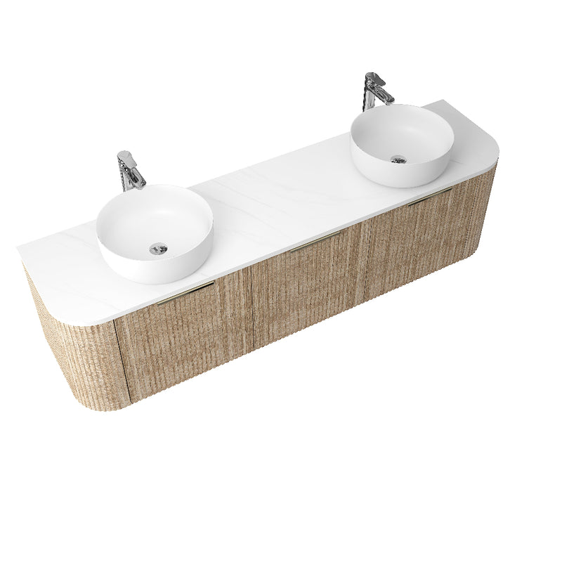 Ronda 1800 Curved Double White Oak Fluted Wall Hung Vanity
