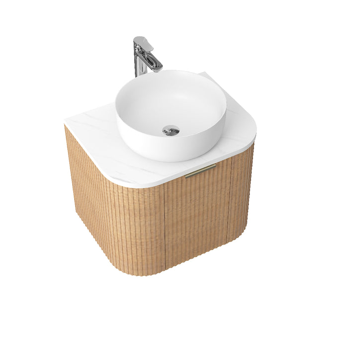 Ronda 600 Curved Desert Oak Fluted Wall Hung Vanity - Acqua Bathrooms