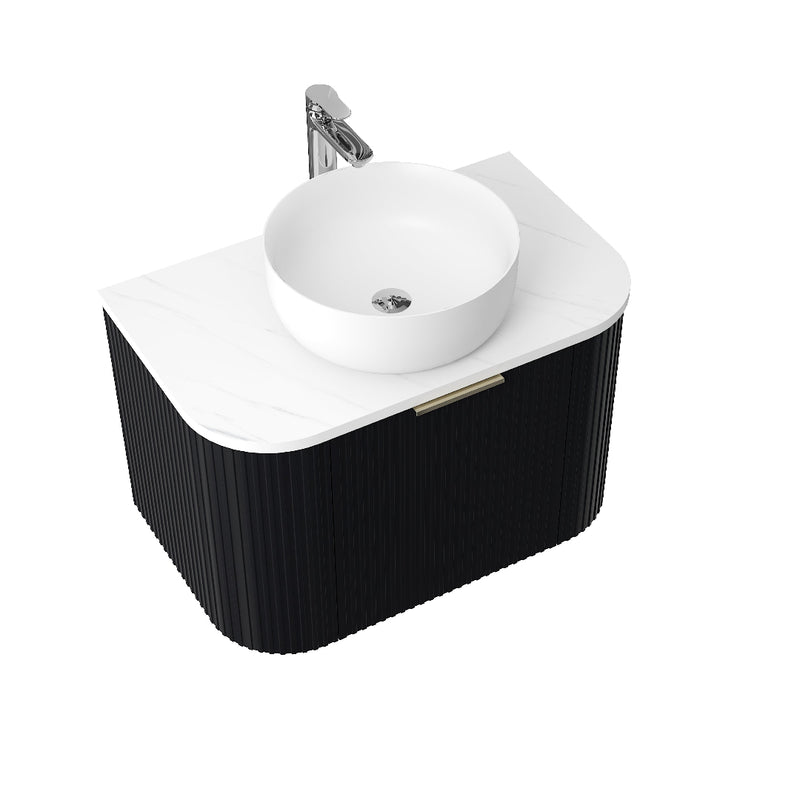 Ronda 750 Curved Matte Black Fluted Wall Hung Vanity - Acqua Bathrooms