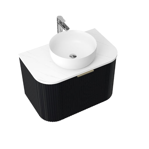 Ronda 750 Curved Matte Black Fluted Wall Hung Vanity - Acqua Bathrooms