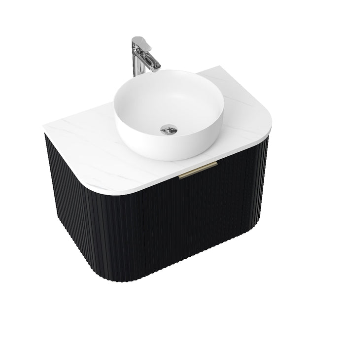 Ronda 750 Curved Matte Black Fluted Wall Hung Vanity - Acqua Bathrooms
