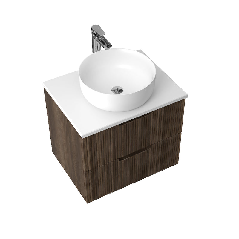 Kelsa 600 Fluted Walnut Wall Hung Vanity