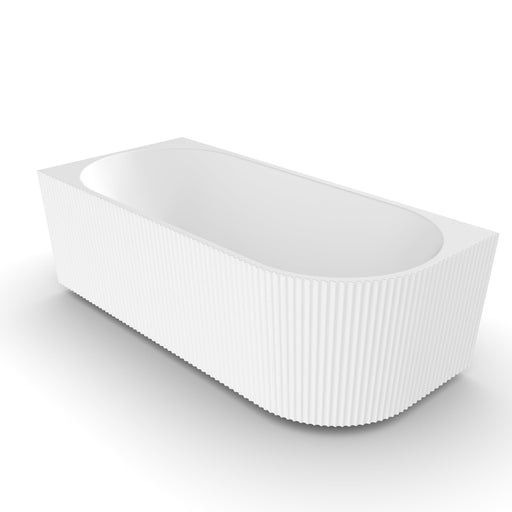 Ronda Fluted Matte White 1700mm V Groove Left Corner Fit Round Freestanding Bath - Acqua Bathrooms