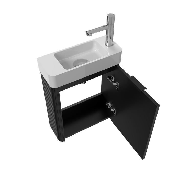 Ronda 450 Curved Fluted Matte Black Wall Hung Vanity