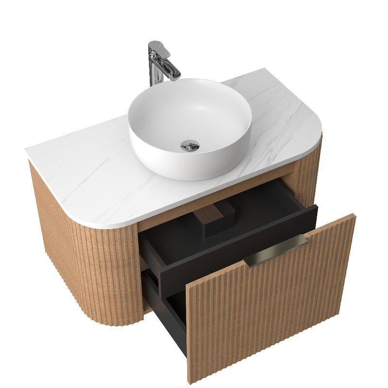 Ronda 1200 Curved Desert Oak Fluted Wall Hung Vanity - Acqua Bathrooms