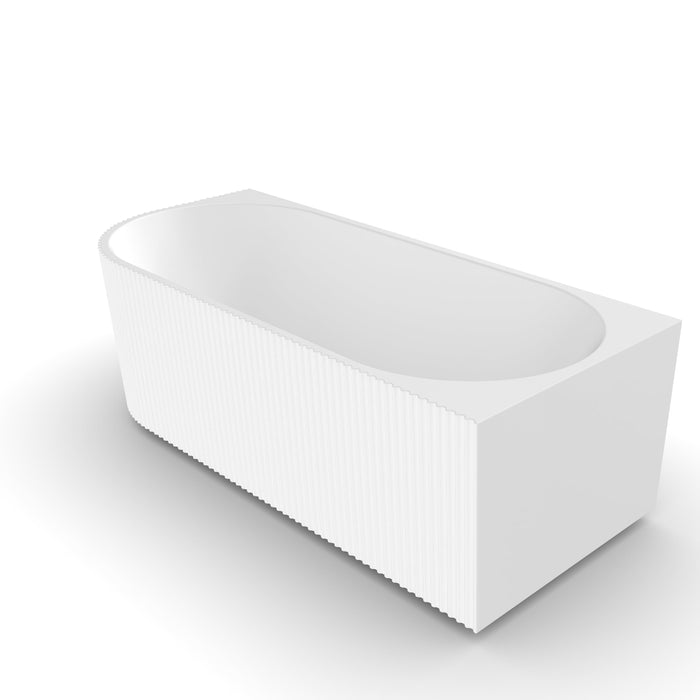 Ronda Fluted Matte White 1700mm V Groove Right Corner Fit Round Freestanding Bath - Acqua Bathrooms
