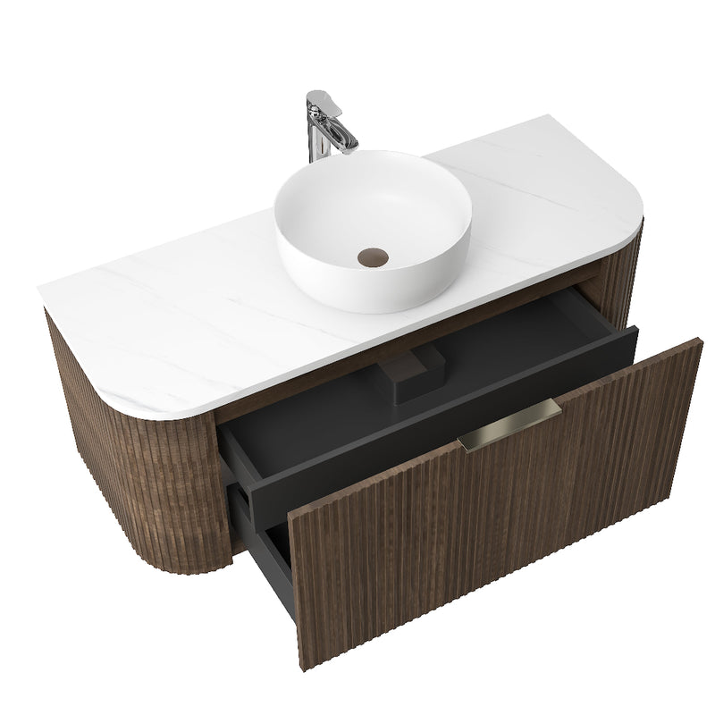 Ronda 1200 Curved Walnut Fluted Wall Hung Vanity