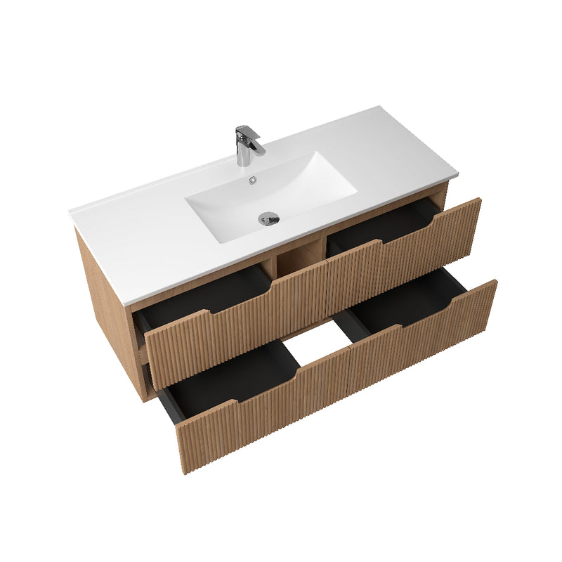 Kelsa 1200 Fluted Desert Oak Wall Hung Vanity - Acqua Bathrooms