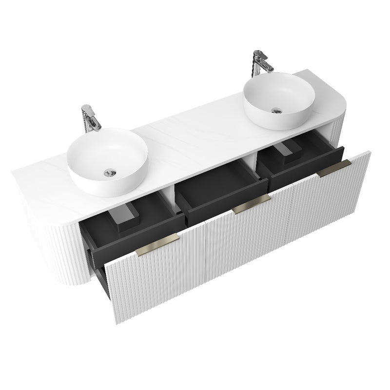 Ronda 1800 Curved Double Matte White Fluted Wall Hung Vanity
