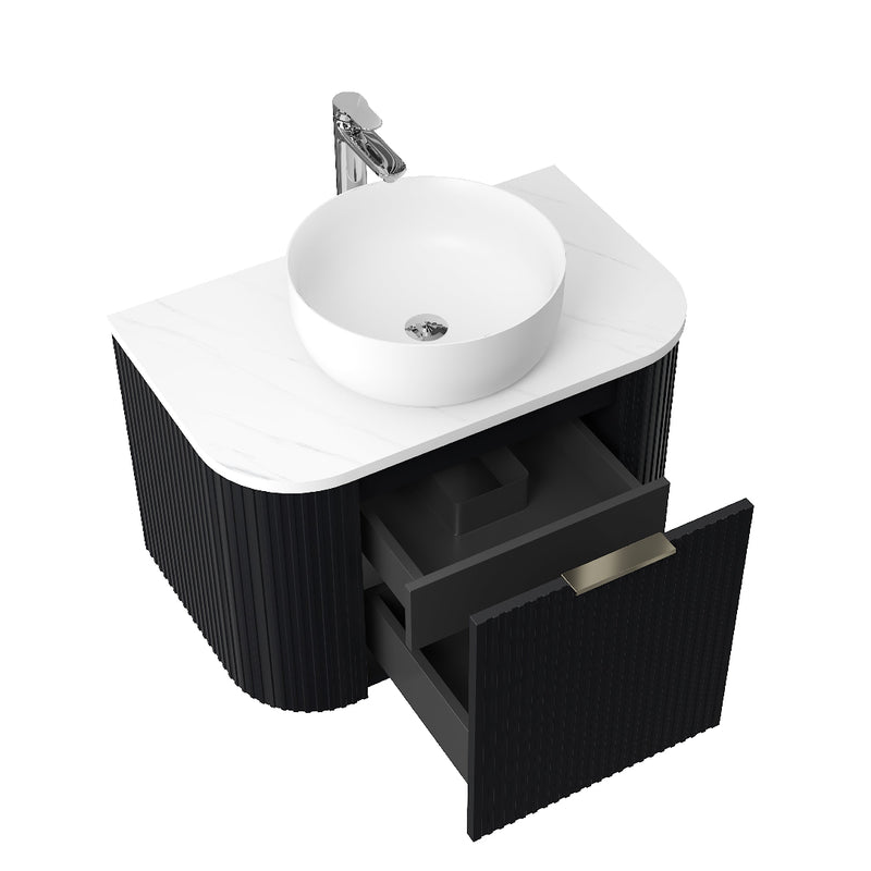 Ronda 750 Curved Matte Black Fluted Wall Hung Vanity - Acqua Bathrooms