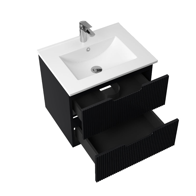 Kelsa 600 Fluted Matte Black Wall Hung Vanity