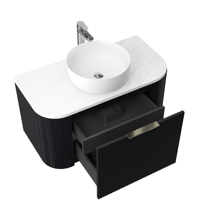 Ronda 900 Curved Matte Black Fluted Wall Hung Vanity - Acqua Bathrooms