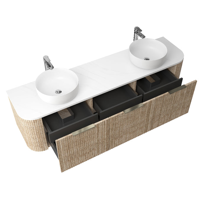 Ronda 1800 Curved Double White Oak Fluted Wall Hung Vanity