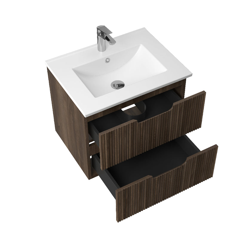 Kelsa 600 Fluted Walnut Wall Hung Vanity