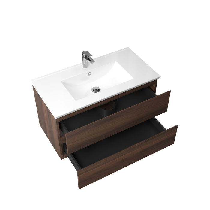 Avia 900mm Walnut Wall Hung Vanity - Acqua Bathrooms