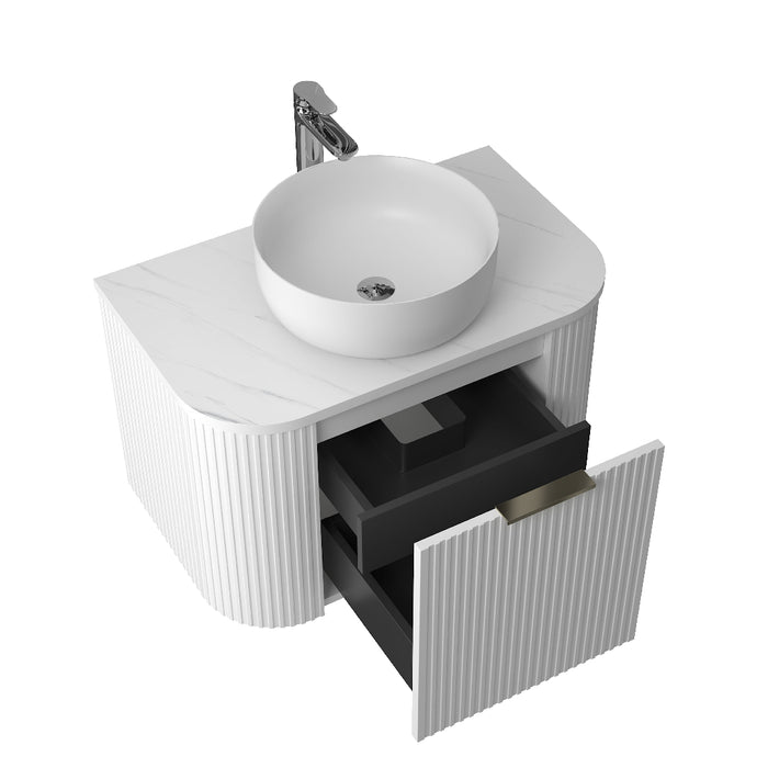 Ronda 750 Curved Matte White Fluted Wall Hung Vanity - Acqua Bathrooms