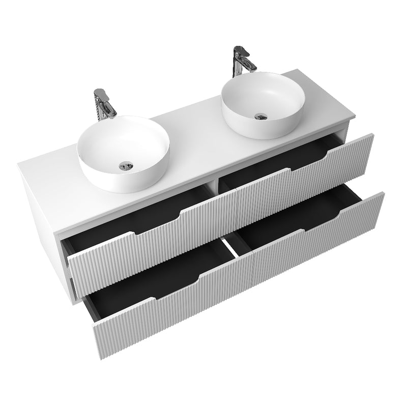 Kelsa 1500 Fluted Double Matte White Wall Hung Vanity - Acqua Bathrooms