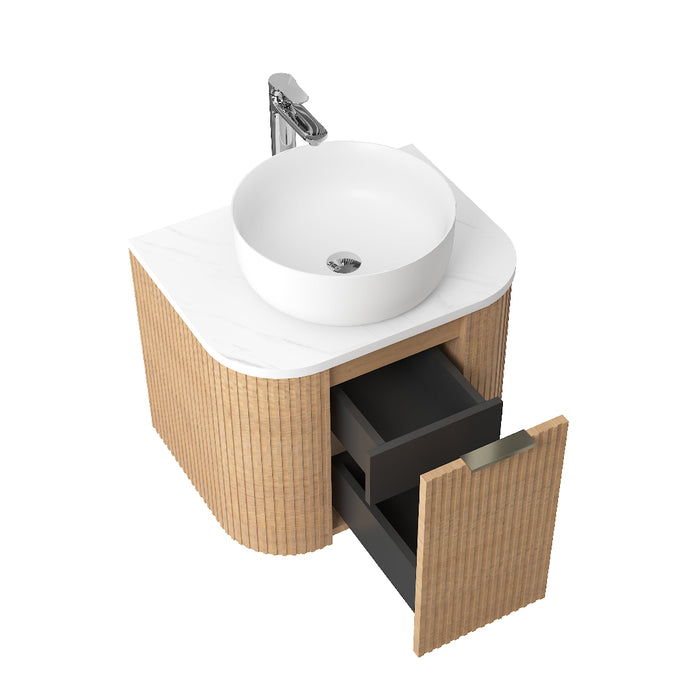 Ronda 600 Curved Desert Oak Fluted Wall Hung Vanity - Acqua Bathrooms