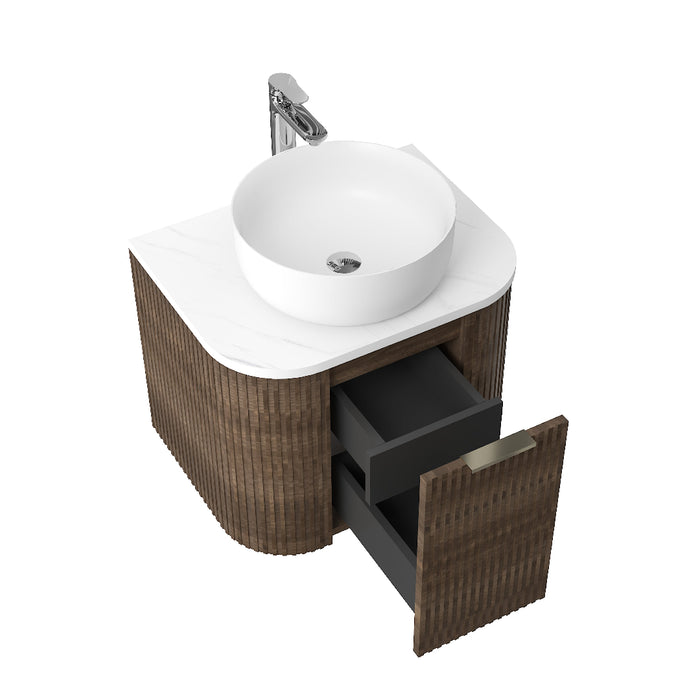 Ronda 600 Curved Walnut Fluted Wall Hung Vanity