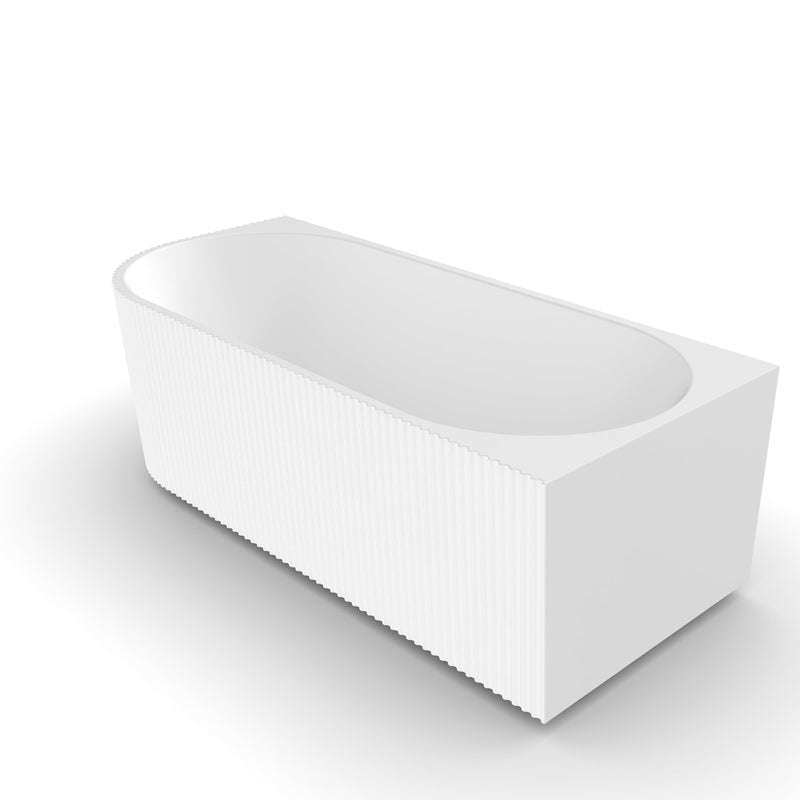 Ronda Fluted Gloss White 1700mm V Groove Right Corner Fit Round Freestanding Bath - Acqua Bathrooms