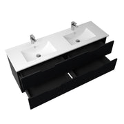 Kelsa 1500 Double Fluted Matte Black Wall Hung Vanity - Acqua Bathrooms