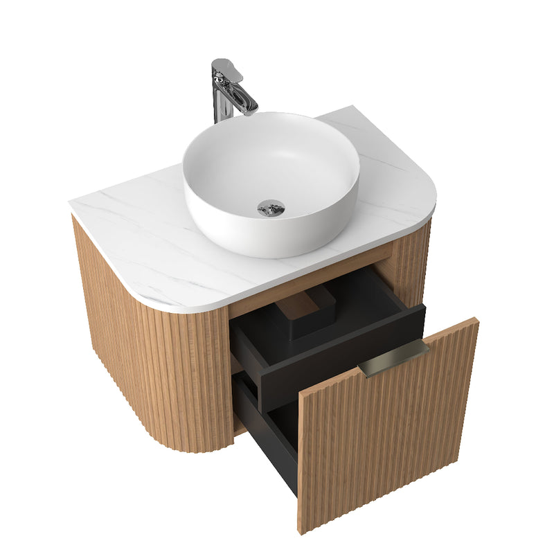 Ronda 900 Curved Desert Oak Fluted Wall Hung Vanity - Acqua Bathrooms