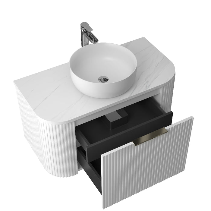 Ronda 900 Curved Fluted Matte White Wall Hung Vanity - Acqua Bathrooms