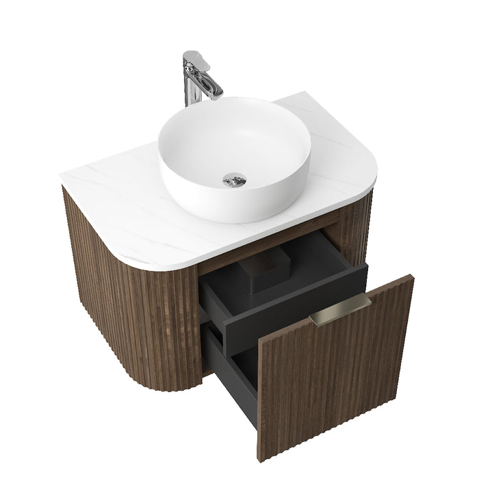 Ronda 750 Curved Walnut Fluted Wall Hung Vanity