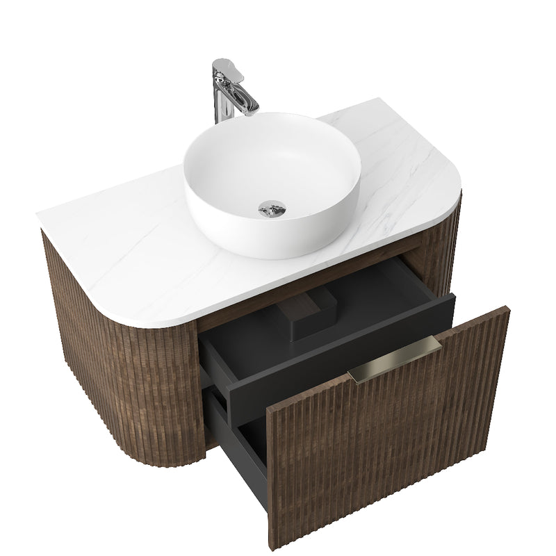 Ronda 900 Curved Walnut Fluted Wall Hung Vanity