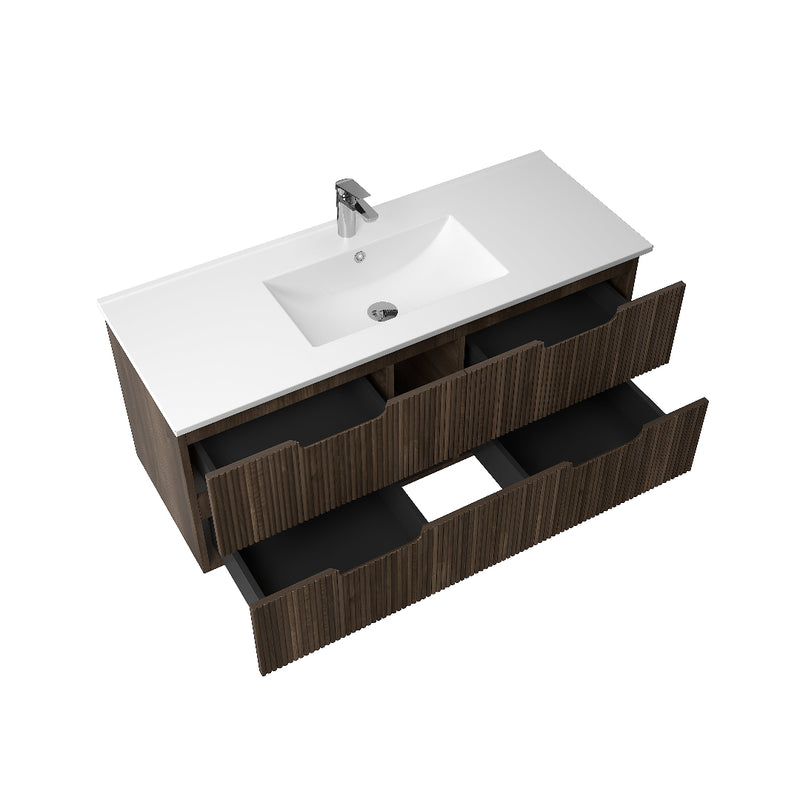 Kelsa 1200 Fluted Walnut Wall Hung Vanity - Acqua Bathrooms