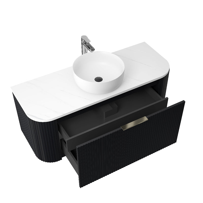 Ronda 1200 Curved Matte Black Fluted Wall Hung Vanity - Acqua Bathrooms