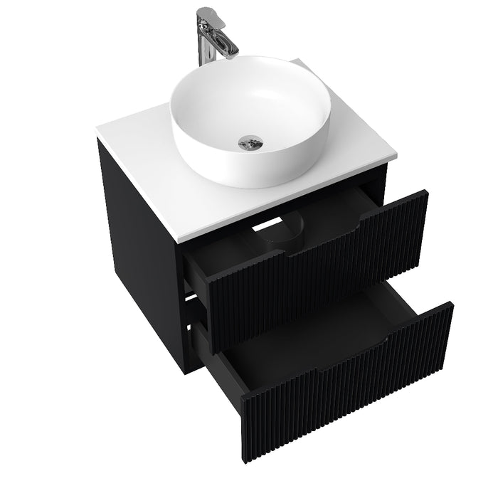 Kelsa 600 Fluted Matte Black Wall Hung Vanity