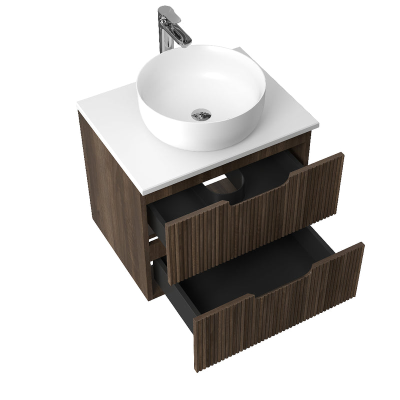 Kelsa 600 Fluted Walnut Wall Hung Vanity
