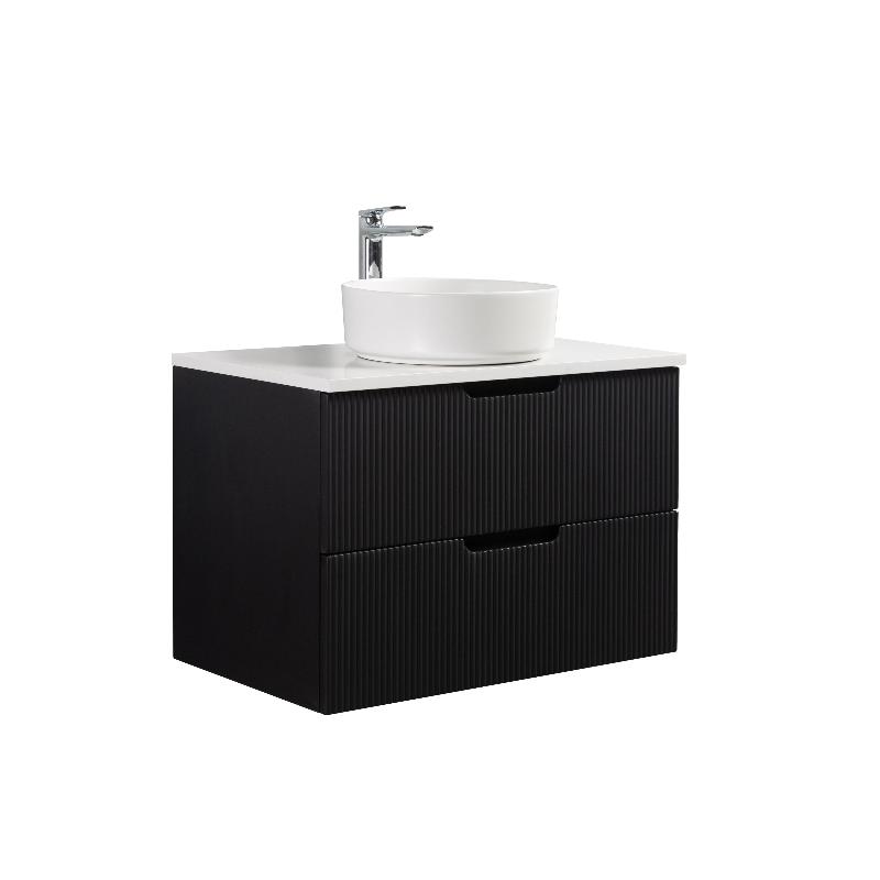 Kelsa 750 Fluted Matte Black Wall Hung Vanity - Acqua Bathrooms
