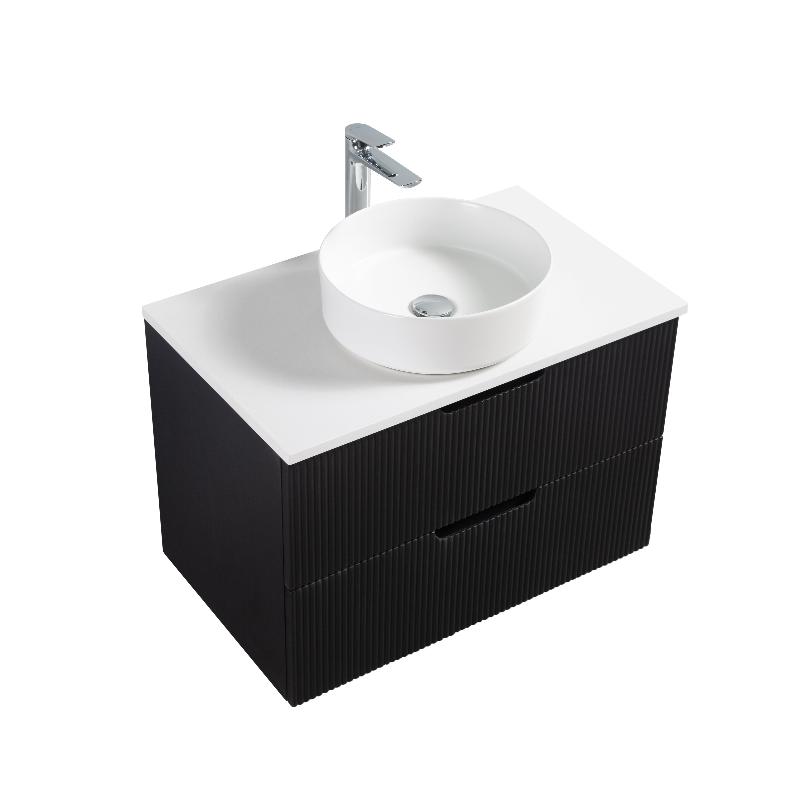 Kelsa 750 Fluted Matte Black Wall Hung Vanity - Acqua Bathrooms