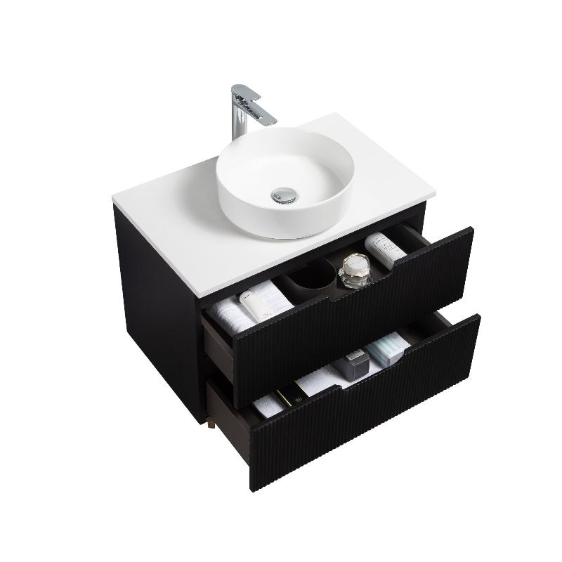 Kelsa 750 Fluted Matte Black Wall Hung Vanity - Acqua Bathrooms