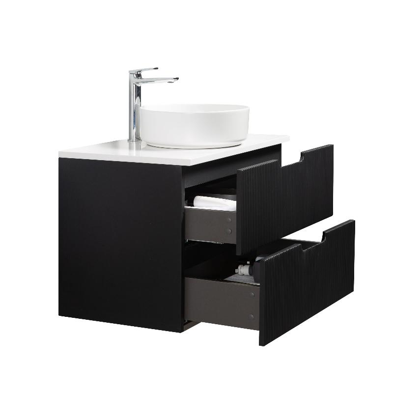 Kelsa 750 Fluted Matte Black Wall Hung Vanity - Acqua Bathrooms