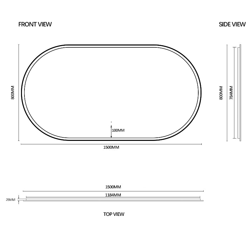 Oval Pill Touchless 1500 x 800 Brushed Gold LED Mirror - Three Light Temperatures - Acqua Bathrooms